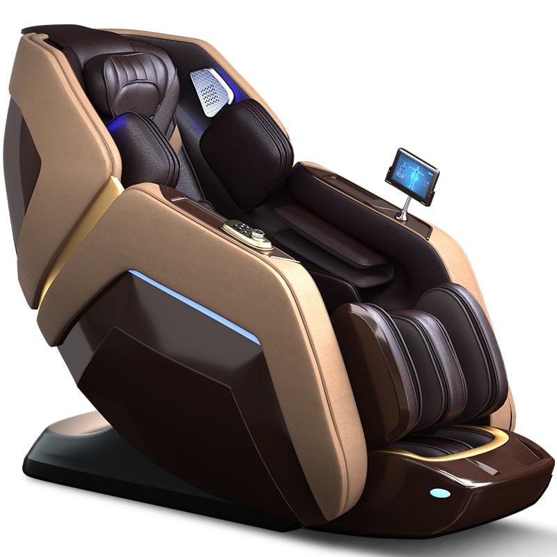 Bliss Massage Chair in brown, showcasing luxurious leather upholstery and quick-access buttons