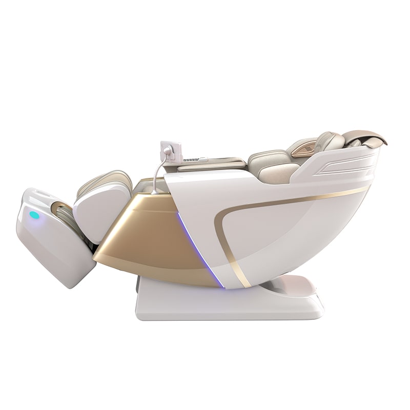 Side view of Bliss Massage Chair in white, showcasing sleek design and premium leather upholstery